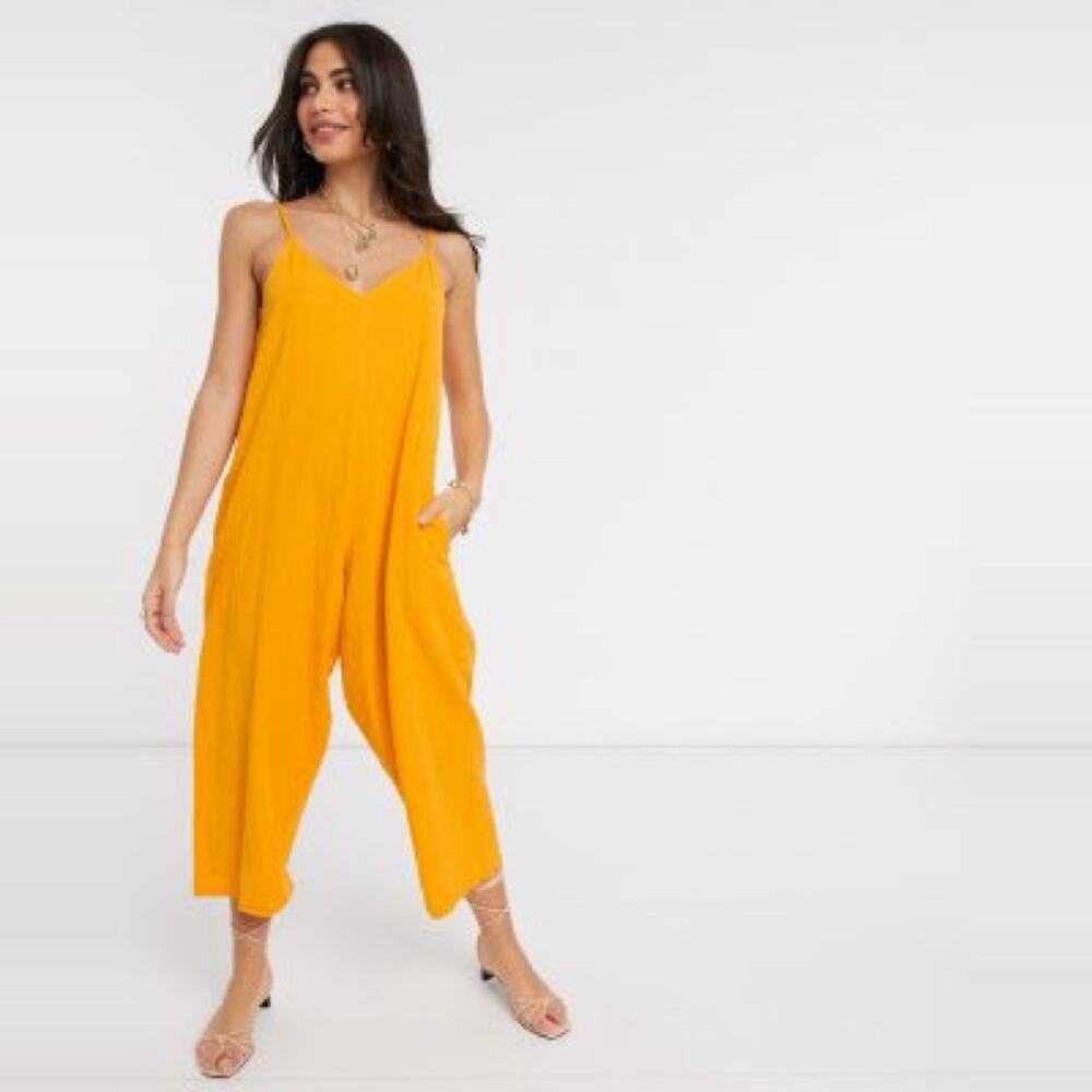 NEW Asos Design Lounge Cami Jumpsuit Linen Blend Gauze size 14